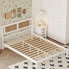 Queen Size Wood Platform Bed with Frame and Natural Rattan Headboard, Minimalist Style with Organic Texture for Modern Bedrooms-Maison Boucle - 3 of 4