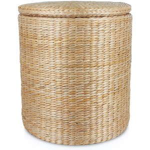 SUGIFT 16" Round Storage Ottoman with Lid - Natural, Handwoven Footstool for Living Room, Bedroom, Bathroom, Home Office - 1 of 4