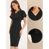 Allegra K Women's V Neck Flare Sleeve Wear to Work Sheath Dresses - 2 of 4
