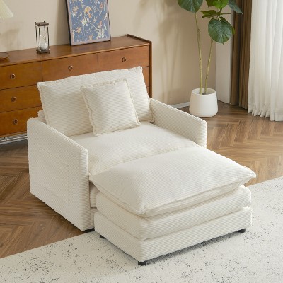 NicBex Couches for Living Room 41.3" Modular Sectional Sofa Modern Corduroy Upholstered Sofa Couch with Side Storage Pockets for Bedroom, Beige