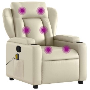 vidaXL Cream Leather Recliner Chair, 6-Point Vibration Massage, Adjustable Backrest & Footrest - 1 of 4