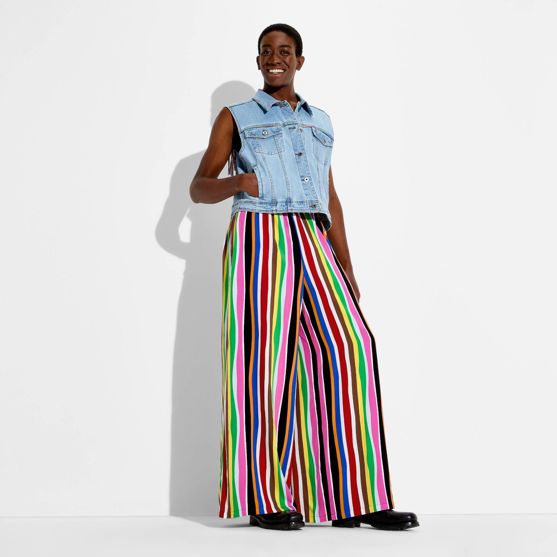Pride Adult High-Rise Wide Leg Pants - Striped M