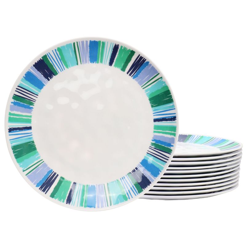Gibson Home Tropical Sway Orleans 12 Piece 11 Inch Melamine Dinner Plate Set in Blue, 1 of 5