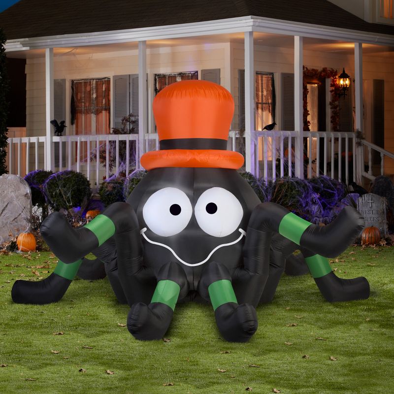 Gemmy Animated Airblown Inflatable Spider w/ Orange Hat Giant, 6 ft Tall, Multicolored, 2 of 4