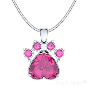 Maya's Grace Birthstone Paw Print Pendant Necklace, Rhinestone Gemstone, Pendant Necklace for Women - 1 of 4