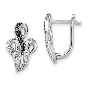Black Bow Jewelry Black & White Diamond Scroll Omega Back Earrings in Sterling Silver - 1 of 4
