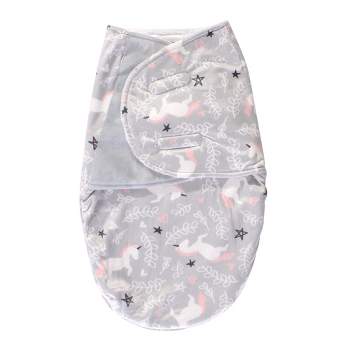 Hudson Baby Infant Girl Plush Swaddle Wrap, Gray Unicorn, 0-3 Months