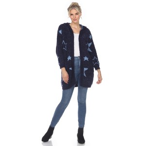 Women's Hooded Open Front High Pile Fleece - White Mark - 1 of 4