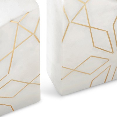 White and Gold Geometric Marble Stone Bookends, Set of 2
