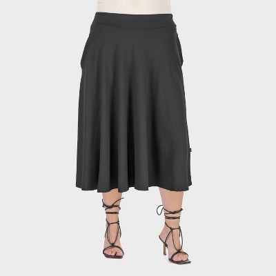 24seven Comfort Aapparel Womens Plus Pleated Elastic Waist Midi Pocket Skirt