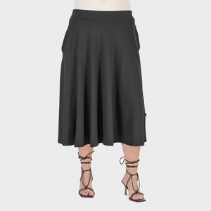 24seven Comfort Aapparel Womens Plus Pleated Elastic Waist Midi Pocket Skirt - 1 of 4