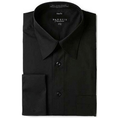 Marquis Men's Black Long Sleeve Slim Fit French Cuff Dress Shirt 17.5 /  34-35 : Target