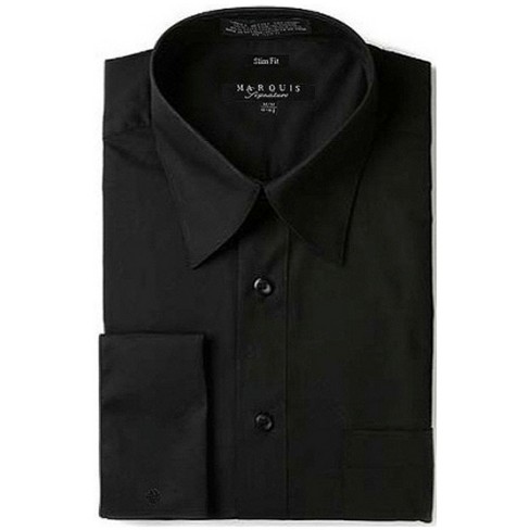 Marquis Men's Black Long Sleeve Regular Fit French Cuff Dress Shirt 16.5 /  32-33