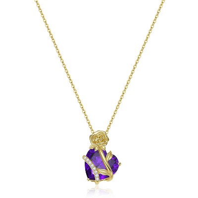 Molenia Heart Birthstone Necklace for Women, 14K Gold Plated Sterling Silver Rose Flower Floral Pendant, Personalized Christmas Birthday Jewelry Gift
