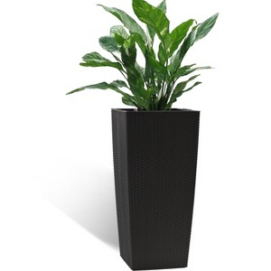 Gulches 95 Qt Large Black Polypropylene Faux Rattan Planter with Automatic Watering System Indoor Outdoor (15x15x30 in) 1-Pack - 1 of 4