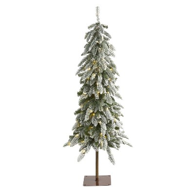 4.5ft. Flocked Alpine Artificial Christmas Tree with 100 Warm White LED Lights and 285 Bendable Branches