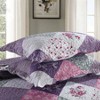Twin Size Microfiber Quilt Set, 2 - Piece Reversible Bedspread with Floral and Geometric Patterns, Purple. - 3 of 4