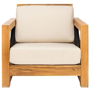 Curacao Brazilian Teak Club Chair Indoor/Outdoor - CPT1009 - Natural/Beige - Safavieh Couture - 1 of 4