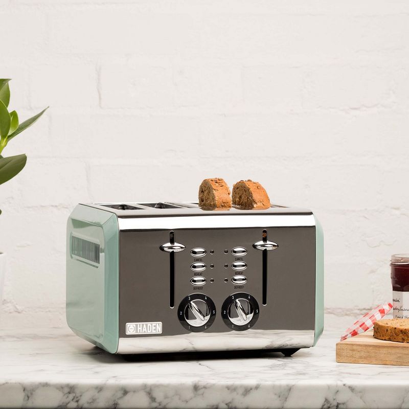 Haden Cotswold 4-Slice Wide Slot Stainless Steel Body Countertop Retro Toaster with Adjustable Browning Control, Sage Green, 3 of 8