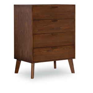 Linon Reid Mid-Century Modern 4 Drawer Wood Chest Dresser Walnut: Veneer Finish, Metal Hardware, Includes Anti-Tip Kit - 1 of 4