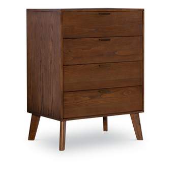 Reid Mid-Century Modern 4 Drawer Wood Chest Dresser Walnut - Linon