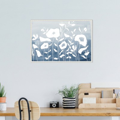 Blue and White Floral Garden Beaded Framed Canvas Wall Art