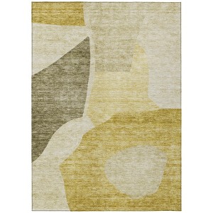 Gold Beige And Wheat Abstract Washable Indoor Outdoor Area Rug - 1 of 4