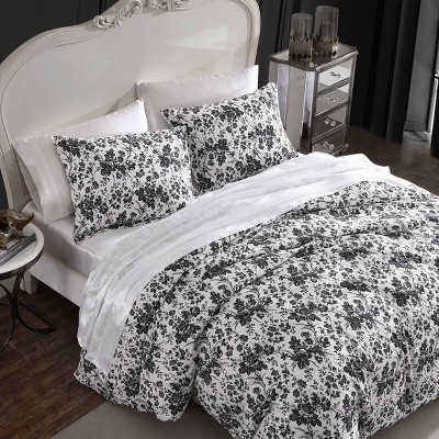 Betsey's Toile Black and White Floral Twin Duvet Set