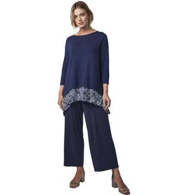 Jessica London Women's Plus Size Stretch Sharkbite Tunic With Contrast Hem