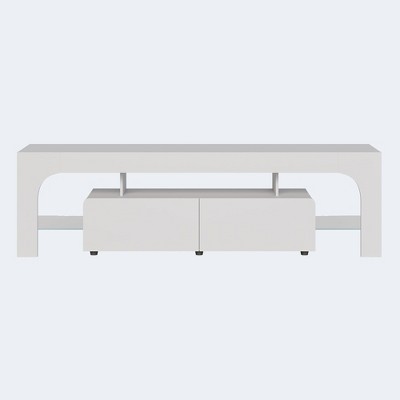 Modern Lighting 63 in TV Stand - Remote Control 16 Color LED Lights, Large Storage with 2 Drawers and Tempered Glass Shelves