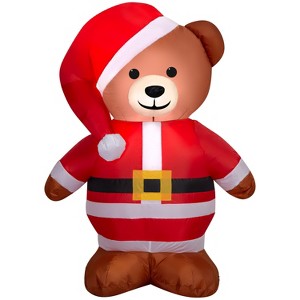 Gemmy Christmas Airblown Inflatable Brown Bear in Santa Suit, 3.5 ft Tall, Multicolored - 1 of 4