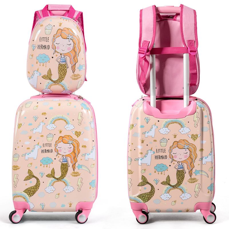 Costway 2PC Kids Luggage Set 18'' Rolling Suitcase & 12'' Backpack Travel ABS, 4 of 7