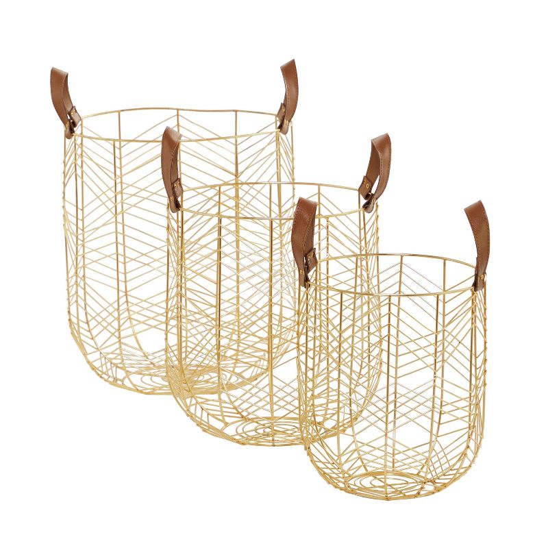 Set of 3 Metal Storage Baskets Gold - Olivia &#38; May, 5 of 6