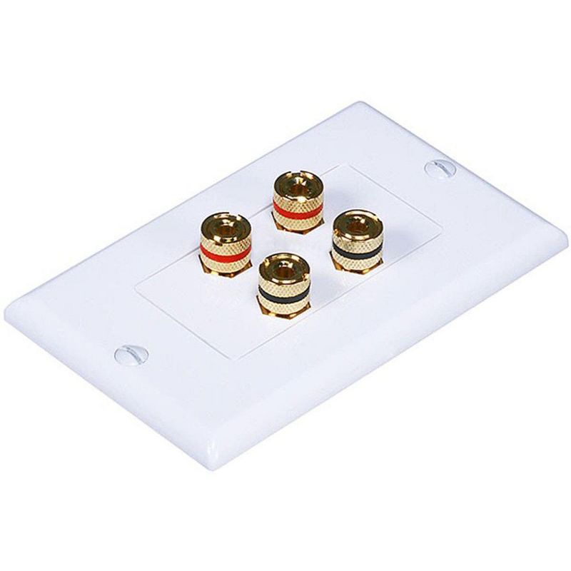 Monoprice High Quality Banana Binding Post Two-Piece Inset Wall Plate - White - Coupler Type For 2 Speakers, 1 of 5