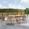 Linear Planked Wood 6 Piece Outdoor Dining Set Textured Weave Back Armchairs & Rectangular Table Ensemble - 3 of 4