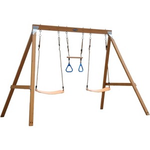 JOYMOR Kids 3-10 DIY A-Frame Swing Set Outdoor Playset Heavy-Duty Metal Frame Cedar Wood - 1 of 4