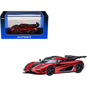 Koenigsegg One:1 Apple Red Metallic with Carbon and Silver Stripes 1/64 Diecast Model Car by Autoart - 1 of 4