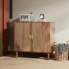 31" Walnut Wood Buffet Sideboard Cabinet with Line Groove Doors, Modern Farmhouse Accent Storage Cabinet for Living Room Kitchen Entryway - 3 of 4
