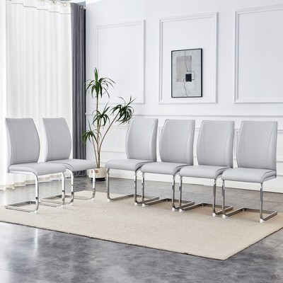 Akoasm 6-pieces Modern Dining Chair Study Chair With Arched Metal Silver Leg-Light Gray