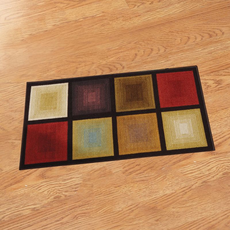 Collections Etc Optic Squares Skid-Resistant and Nonslip Accent Rug with Burnished Autumn Red, Brown and Beige, 2 of 4