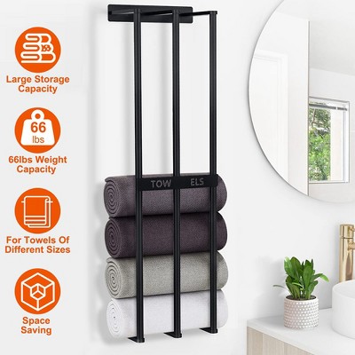 Black Iron Wall Mounted 3-Tier Towel Rack Organizer