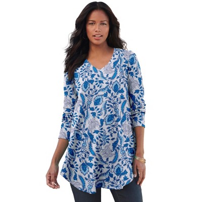 Roaman's Women's Plus Size V Neck Thermal Swing Tunic