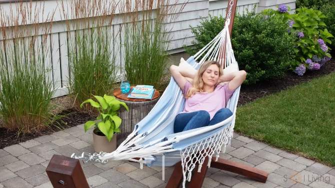 Brazilian Hammock Double - Sol Living, Organic Cotton, Weather-Resistant, Outdoor Relaxation, Max Capacity 450 lbs, 6 of 7, play video