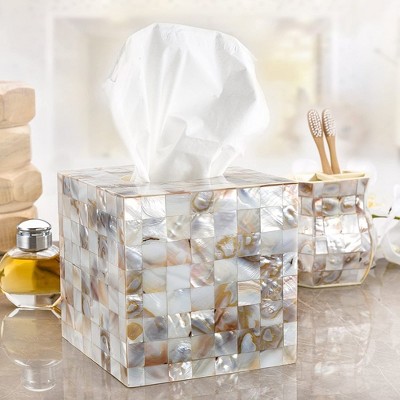 Milano Iridescent White and Beige Capiz Shell Tissue Box Holder