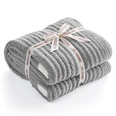 Snuggle Sac Reversible Knit Throw Blanket Soft Ribbed Textured Blanket for All Seasons