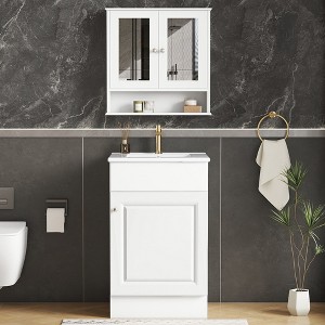 Christopher Knight Home Paden Modern 30" Bathroom Vanity with Mirror Storage Cabinet, Ceramic Sink and Shelves - 1 of 4