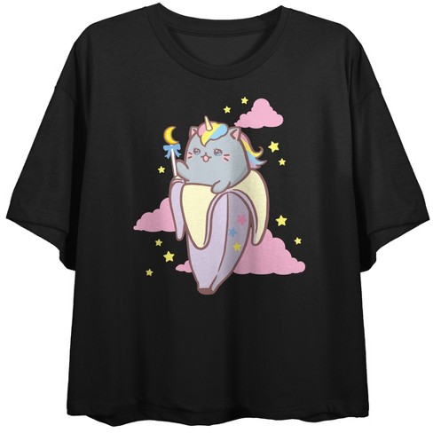 Unicorn Bananya Women's Black Crop Top-small : Target