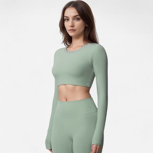 Anna-Kaci Active Women's Active Crop Top with Crew Neckline Seamless Stretch Fit and Thumbhole Cuffs - 1 of 4