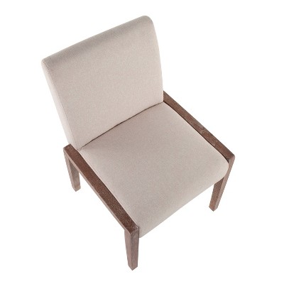 Set of 2 Beige Upholstered Dining Chairs with White Washed Wood Frame