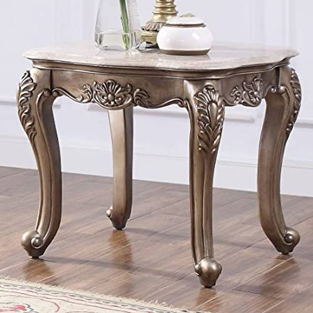 Photos - Coffee Table 26" Jayceon Accent Table Marble Top/Champagne - Acme Furniture